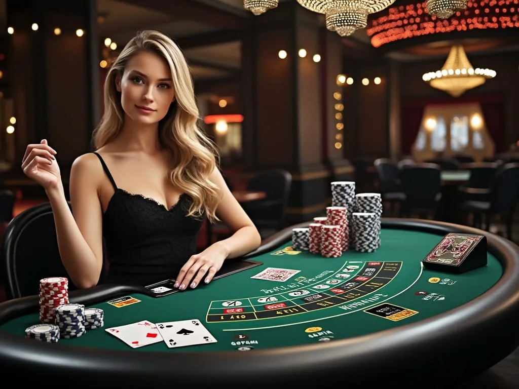 Tampilan ruang kasino live dengan meja dealer RAJAJUARA