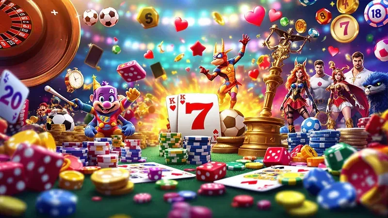 Tampilan permainan slot dengan reel dan simbol berwarna
